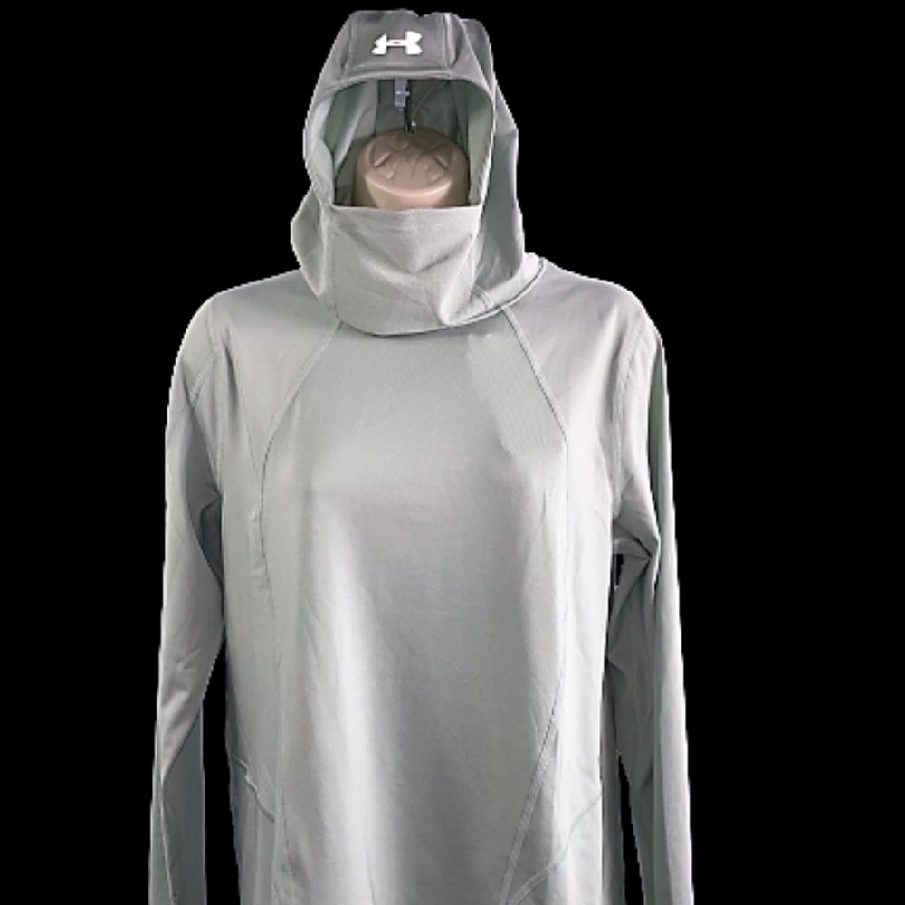 NWT Women UNDER ARMOUR L Gray ColdGear Reactor Run Reflective Balaclava Hoodie!